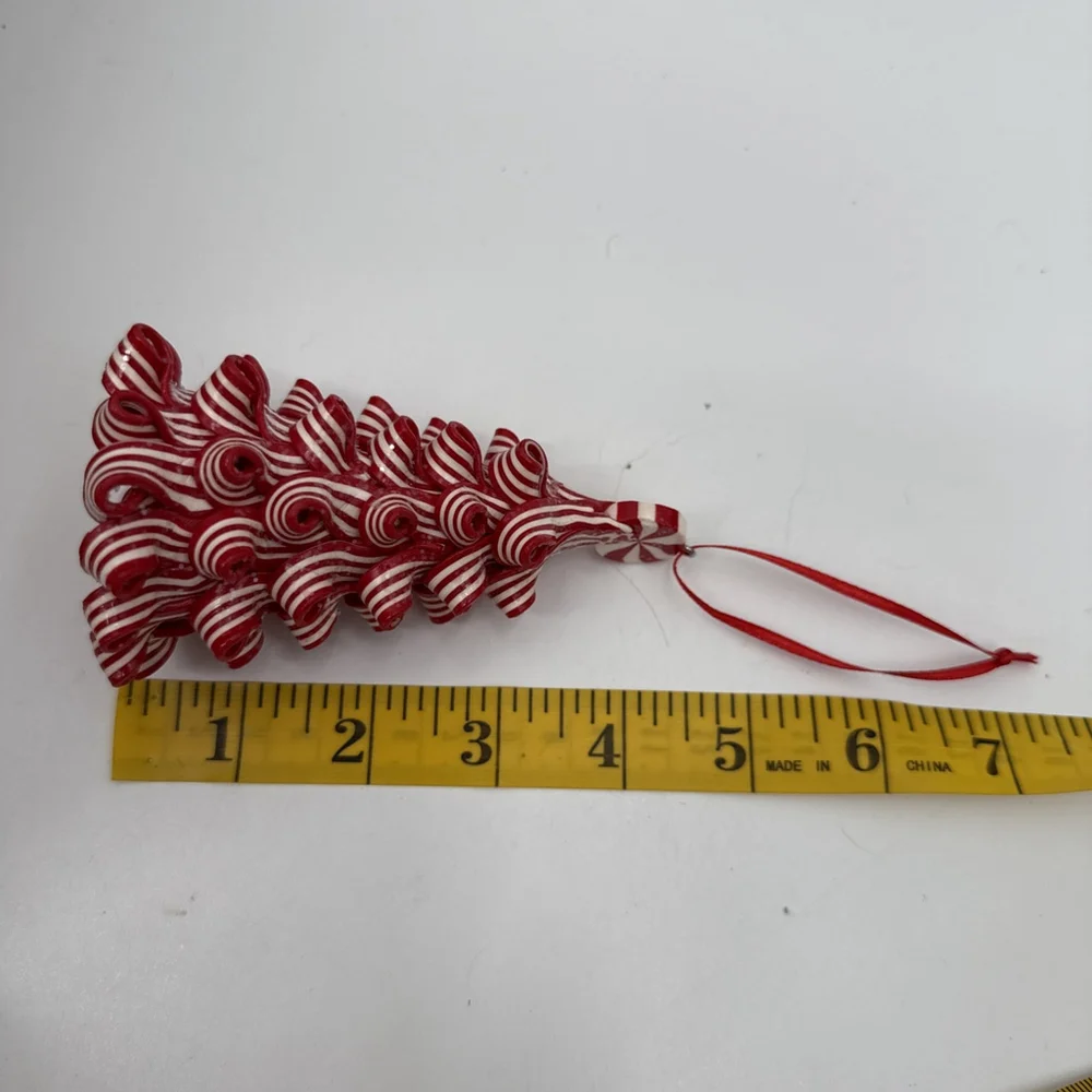 Peppermint Ribbon Swirl Candy Cane Christmas Tree Ornament Sparkly Glitter 4.5